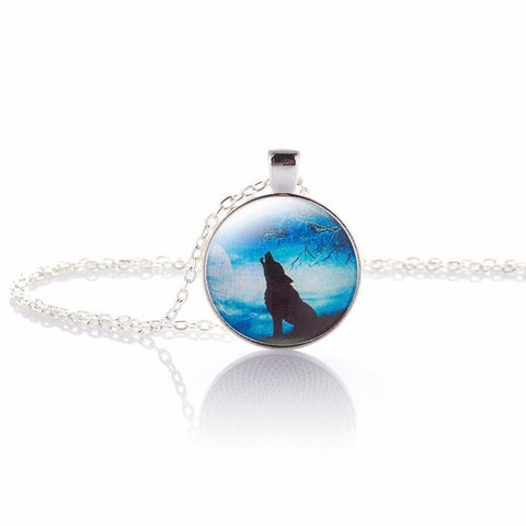 KISS WIFE 2017 Hot Fashion Wolf Moon Pendant Necklace Glass Silver Statement Chain Necklace Women Jewelry Glass Necklace - Wolfmall