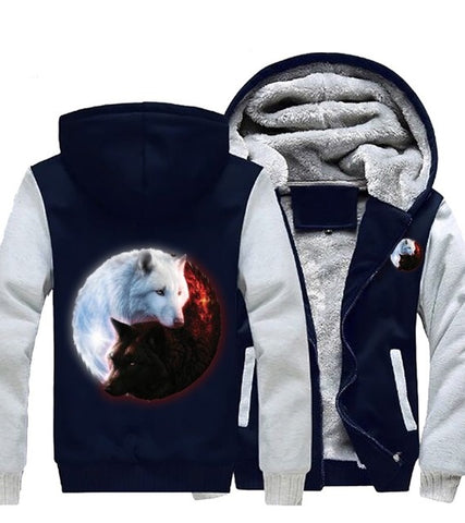 Dropshipping For Men Women Fire Ice wolves Game of Thrones Hoodies Zipper Sweatshirts Jacket Wolf Winter Thicken Coat - Wolfmall