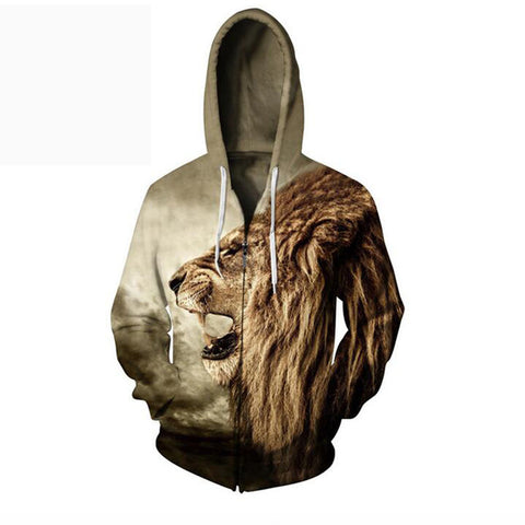 Cloudstyle 2018 3D Animal Print Hoodies Sweatshirts Mens Lion Wolf Fashion Casual Streetwear Jacket Tracksuits Plus Size 5XL - Wolfmall