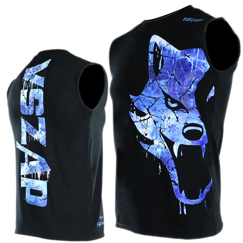 VSZAP GIANT Men's sleeveless vest Black MMA Tank Tops fitness fight Muay Thai fighting movement cotton blue freeze Wolf S-2XL - Wolfmall