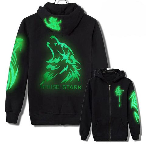 New Spring Antumn Winter Men Women Thin Hoodies Zipper Sweatshirts Unisex Wolf Skeleton Luminous Clothing Light Jackets Tops - Wolfmall