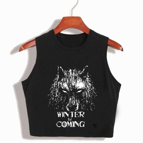 Winter is Coming Tank Top Women's Crop Top Game of Thrones Snowy Stark Wolf Direwolf Cropped Sleeveless Singlets Casuals Tees - Wolfmall