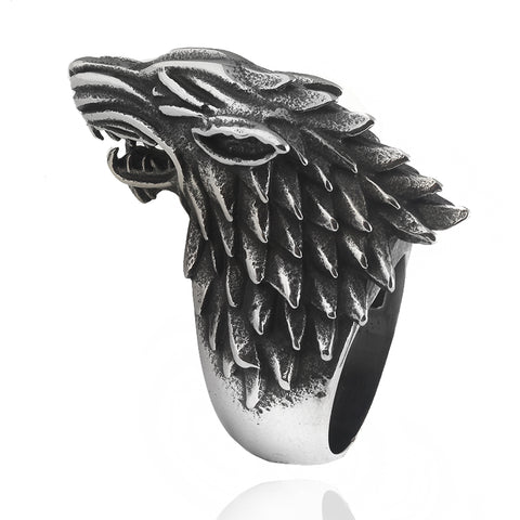Game of Thrones Ice Wolf House Stark Of Winterfell Biker Animal Ring Fashion Jewelry - Wolfmall