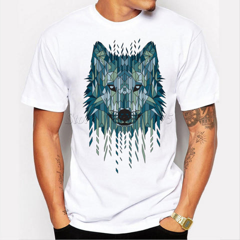 2018 New Arrival Cool Geometric Wolf Men's Fashion  T shirt Popular Tops Short Sleeve Hipster Tees - Wolfmall