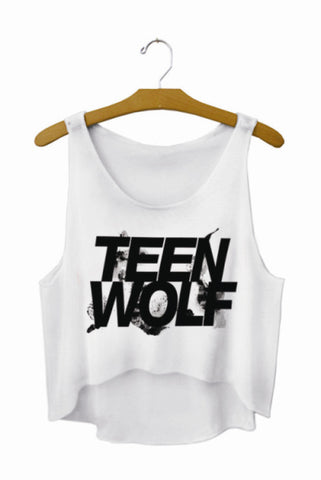 SexeMara 2018 "Teen Wolf" Letters Print White Crop Tops Summer Sexy Short Tank Tops Women Cropped Cute Fashion Loose Vest F722 - Wolfmall