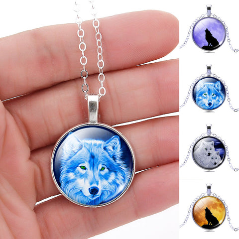 2017 Newest silver plated Pendant Necklace Vintage Wolf Picture Glass Cabochon Statement Chain Necklace Summer Style Jewelry - Wolfmall