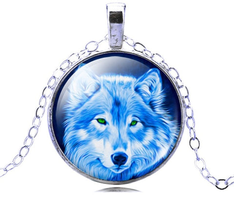2017 Newest silver plated Pendant Necklace Vintage Wolf Picture Glass Cabochon Statement Chain Necklace Summer Style Jewelry - Wolfmall