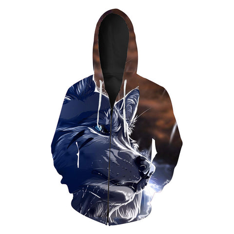 Hot Sale Wolf Printed Zipper Hoodies Men 3D Sweatshirt Quality Plus size Pullover Novelty 6XL Streetwear Male Hooded Jacket - Wolfmall
