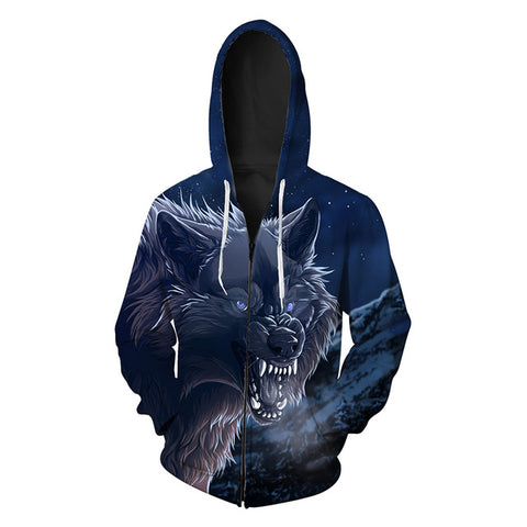Hot Sale Wolf Printed Zipper Hoodies Men 3D Sweatshirt Quality Plus size Pullover Novelty 6XL Streetwear Male Hooded Jacket - Wolfmall