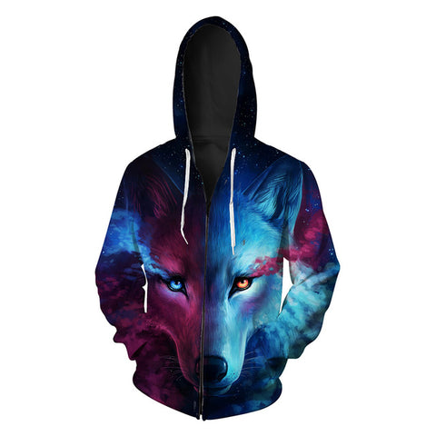 Hot Sale Wolf Printed Zipper Hoodies Men 3D Sweatshirt Quality Plus size Pullover Novelty 6XL Streetwear Male Hooded Jacket - Wolfmall