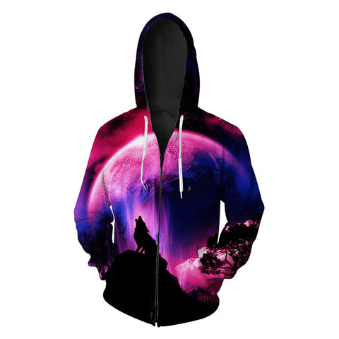 Hot Sale Wolf Printed Zipper Hoodies Men 3D Sweatshirt Quality Plus size Pullover Novelty 6XL Streetwear Male Hooded Jacket - Wolfmall