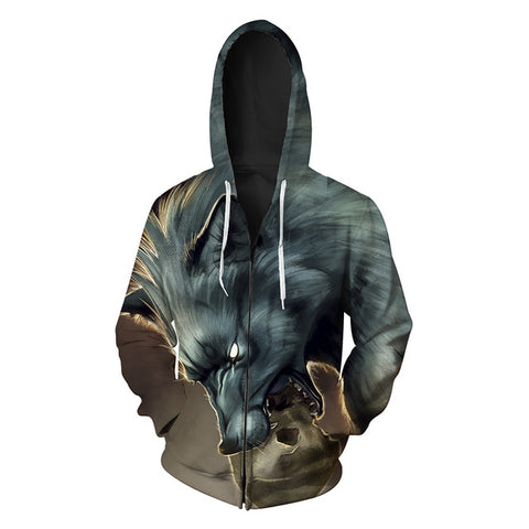 Hot Sale Wolf Printed Zipper Hoodies Men 3D Sweatshirt Quality Plus size Pullover Novelty 6XL Streetwear Male Hooded Jacket - Wolfmall
