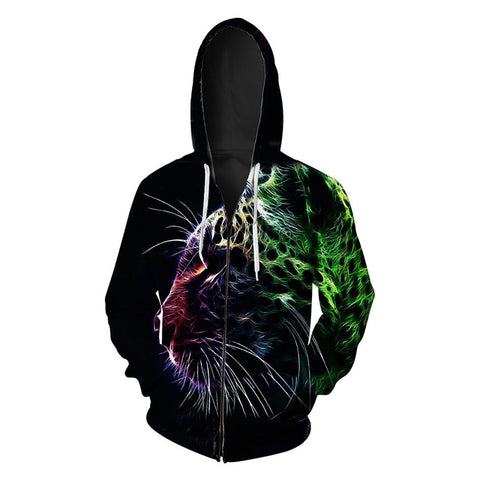 Hot Sale Wolf Printed Zipper Hoodies Men 3D Sweatshirt Quality Plus size Pullover Novelty 6XL Streetwear Male Hooded Jacket - Wolfmall