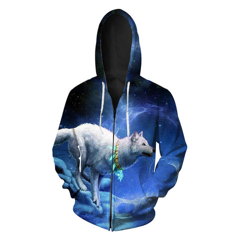 Hot Sale Wolf Printed Zipper Hoodies Men 3D Sweatshirt Quality Plus size Pullover Novelty 6XL Streetwear Male Hooded Jacket - Wolfmall