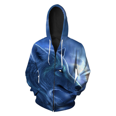 Hot Sale Wolf Printed Zipper Hoodies Men 3D Sweatshirt Quality Plus size Pullover Novelty 6XL Streetwear Male Hooded Jacket - Wolfmall