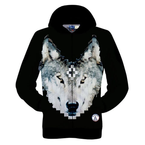 New 2016 Fashion Mens/Womens White Cross Wolf Printed 3D Hoodies Sleeve Knitted Jackets Casual Zipper Sweatshirts Coats - Wolfmall