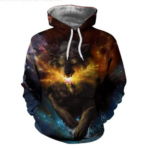 Hot Sale Brand Wolf Printed Hoodies Men 3D Sweatshirt Quality Plus size Pullover Novelty 3XL Streetwear Male Hooded Jacket - Wolfmall