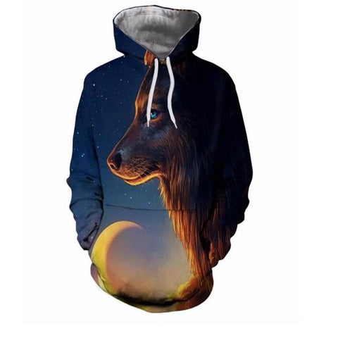 Hot Sale Brand Wolf Printed Hoodies Men 3D Sweatshirt Quality Plus size Pullover Novelty 3XL Streetwear Male Hooded Jacket - Wolfmall