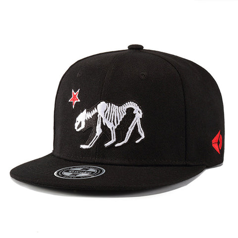 Wolf skeleton embroidery hat European and American foreign hip-hop street skateboard hat flat-brimmed black baseball cap - Wolfmall