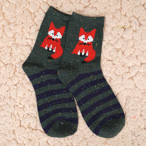 Women Cute Animal Cartoon Fox Wolf Warm Cotton Sock Female Ladies Casual Hosiery - Wolfmall