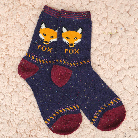 Women Cute Animal Cartoon Fox Wolf Warm Cotton Sock Female Ladies Casual Hosiery - Wolfmall