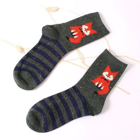 2018 Women Fashion Cute Fox Wolf Creative Cotton Socks Ladies Spring Summer Harajuku Warm Thick Socks - Wolfmall