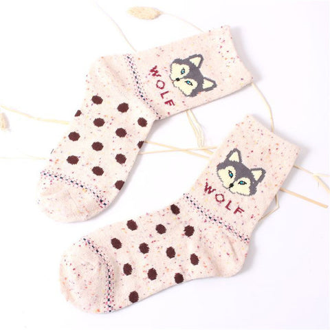 2018 Women Fashion Cute Fox Wolf Creative Cotton Socks Ladies Spring Summer Harajuku Warm Thick Socks - Wolfmall
