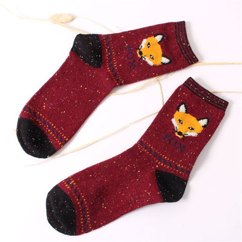 2018 Women Fashion Cute Fox Wolf Creative Cotton Socks Ladies Spring Summer Harajuku Warm Thick Socks - Wolfmall