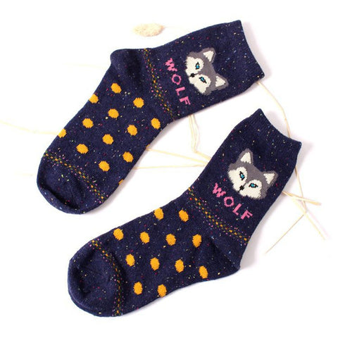 2018 Women Fashion Cute Fox Wolf Creative Cotton Socks Ladies Spring Summer Harajuku Warm Thick Socks - Wolfmall