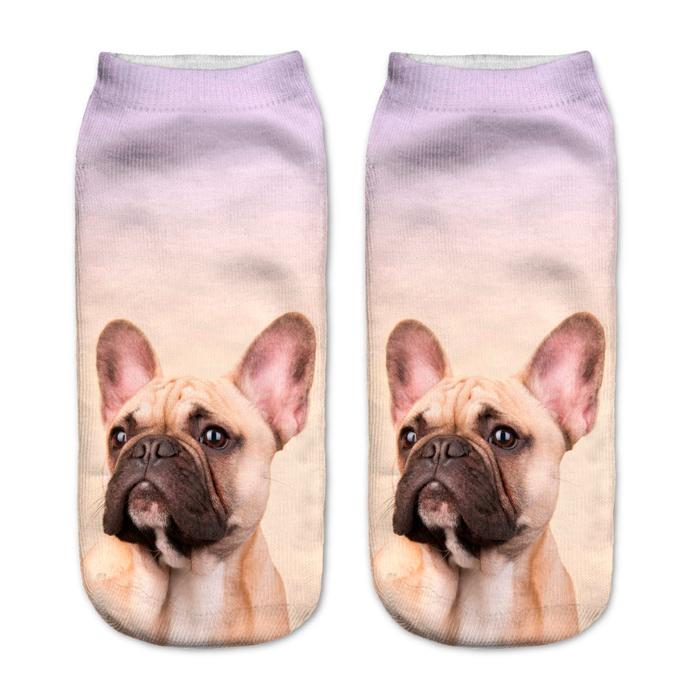 3Pairs Lovely 3D Pugs Wolf Dogs Printed Socks New Unisex Low Cut Ankle Socks Cotton sock Women's Casual Charactor Socks - Wolfmall