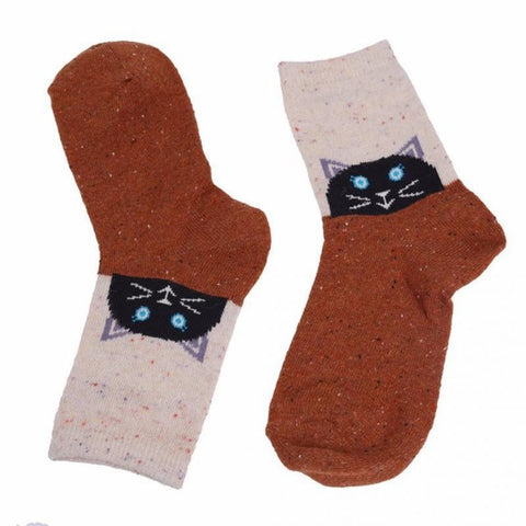 Cartoon Animal pattern Atumn Winter Thick Wool Cotton Socks cute Fox Elephant Wolf Snow-fox Deer Cat Owl print Christmas Sock - Wolfmall