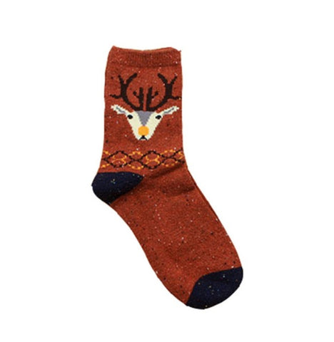 Fashhion Cute Korean Thick Wool Cotton Women Girl Crew Socks Spring And Summer Of Harajuku Animal Fox Wolf Striped Sox - Wolfmall