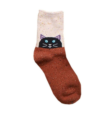 Fashhion Cute Korean Thick Wool Cotton Women Girl Crew Socks Spring And Summer Of Harajuku Animal Fox Wolf Striped Sox - Wolfmall