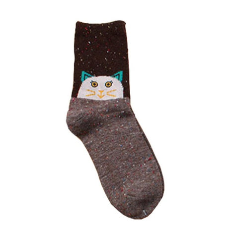 Fashhion Cute Korean Thick Wool Cotton Women Girl Crew Socks Spring And Summer Of Harajuku Animal Fox Wolf Striped Sox - Wolfmall