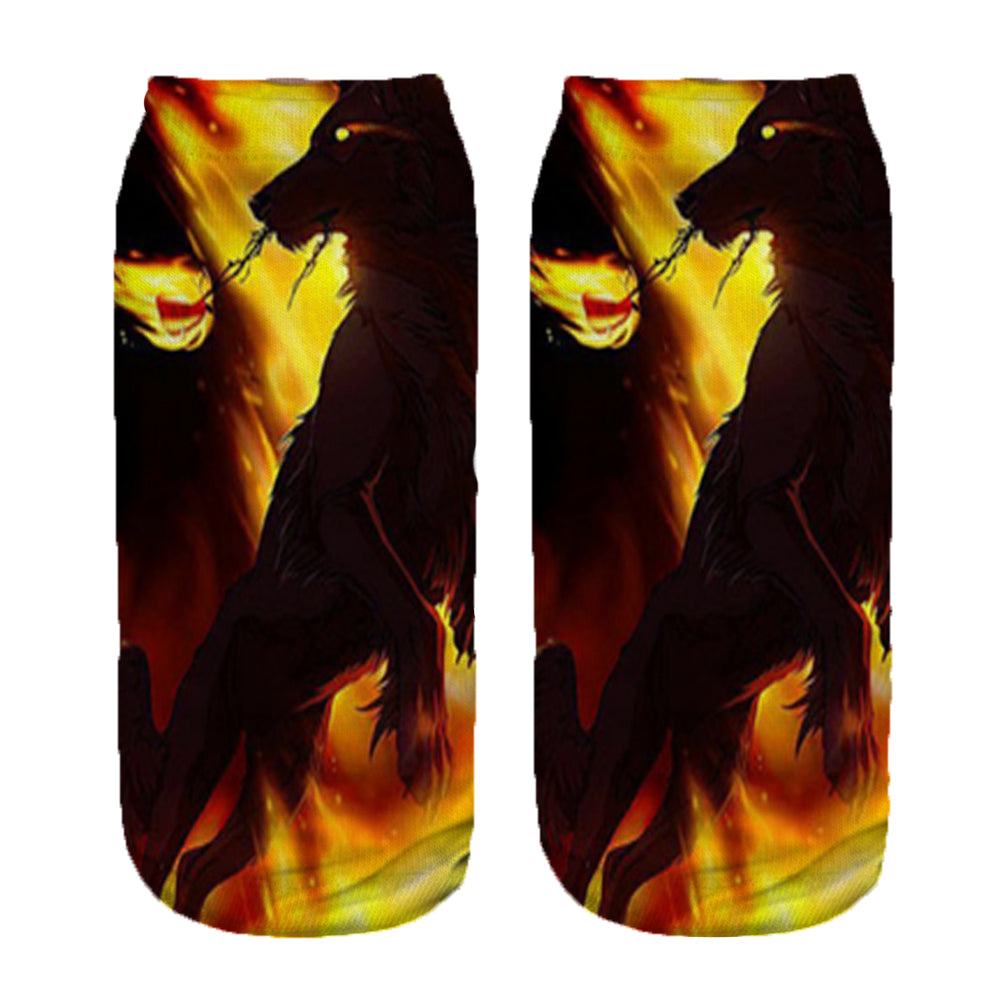 1pair/pack 3d fire wolf Charactor Unisex Sock Hot women's unisex socks Polyester fashion 19*8cm Women Socks for EUR34~40 - Wolfmall