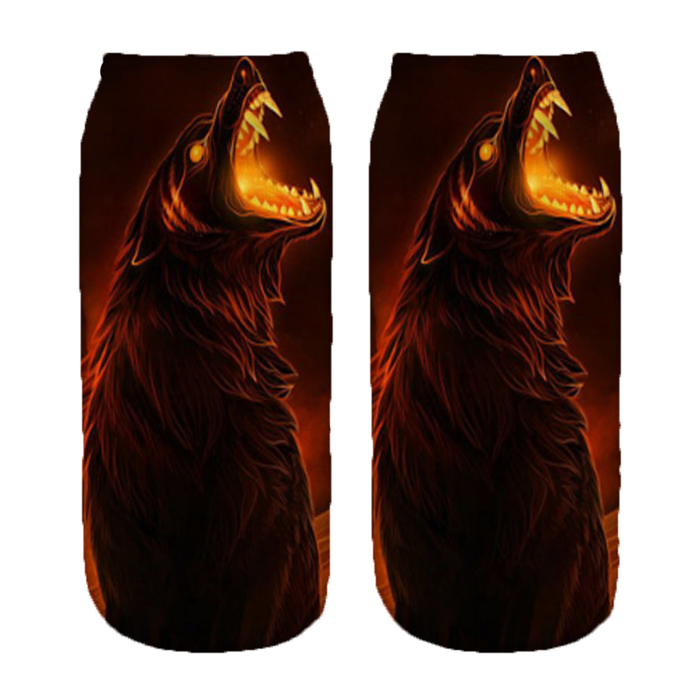 1pair/pack 3d wolf king Charactor Unisex Sock Hot women's unisex socks Polyester fashion 19*8cm Women Socks for EUR34~40 - Wolfmall