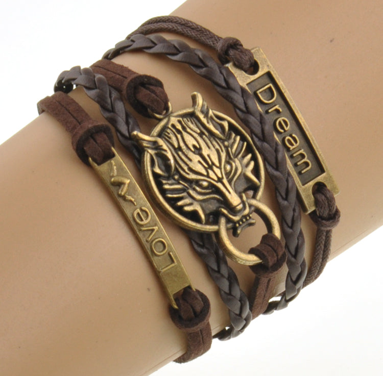 Charm Boho Wolf Style Brown Rope Chain Bracelet Men Jewelry Bracelets For Women Pulseras Mujer With Nameplate Free Shipping - Wolfmall