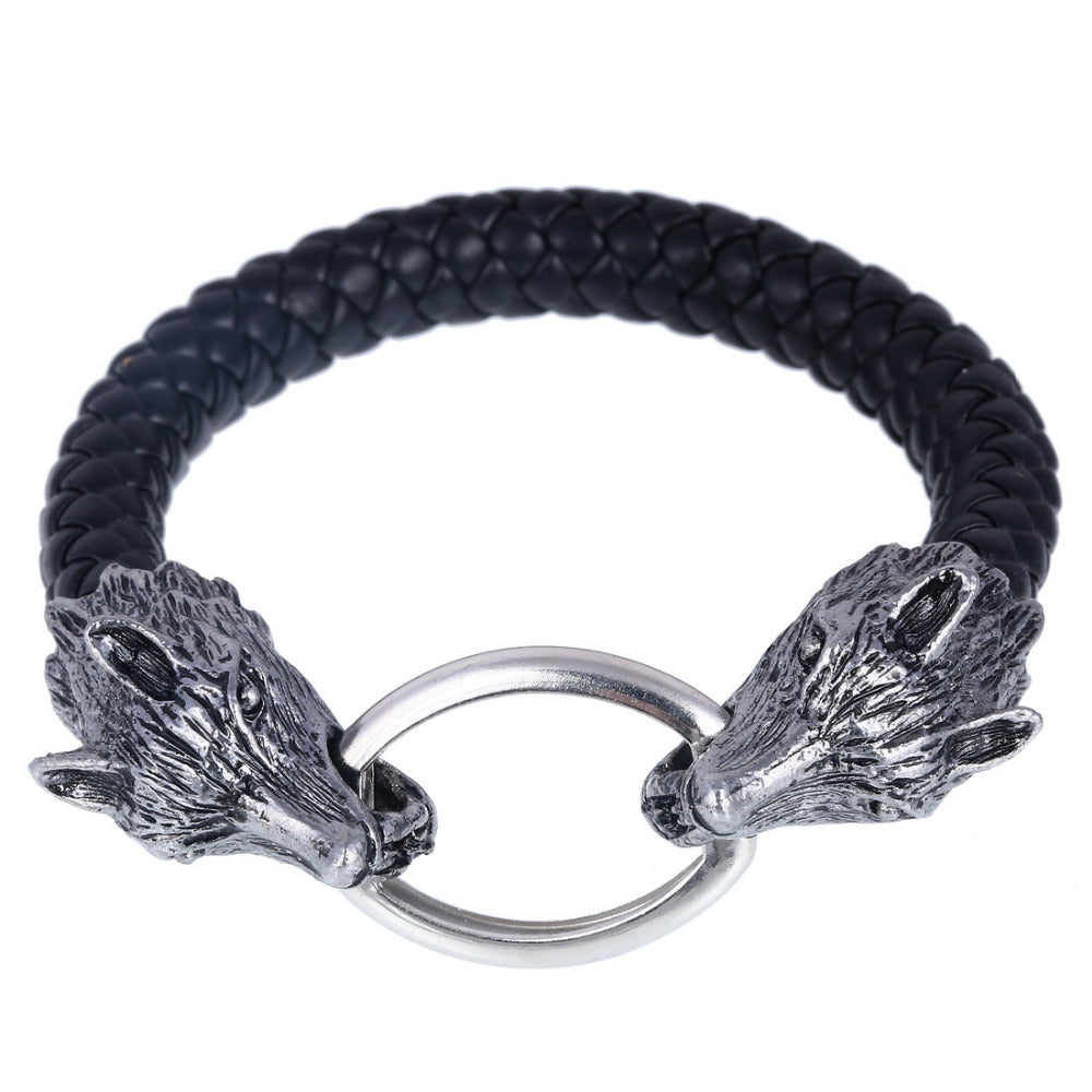 2016 New Arrival Men Stainless Steel Leather Bracelets Men Jewelry Male Wolf Head Charms Bracelets Bangles Wristband pulseira - Wolfmall